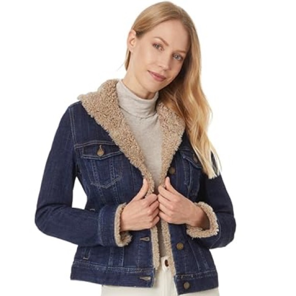 NWT Liverpool Sherpa Collar Trucker denim jean jacket small